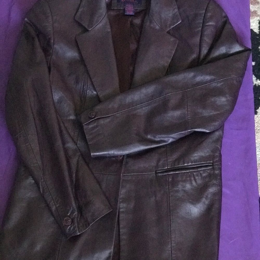 Size Medium Purple Leather Jacket Euc - image 2